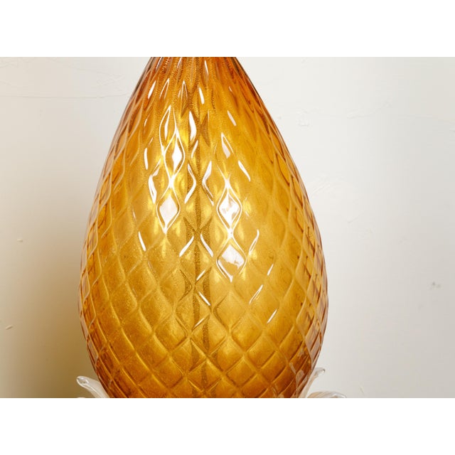 Yellow Pair of Venetian Murano Glass Pineapple Style Table Lamps with Gilt Scrolls For Sale - Image 8 of 8
