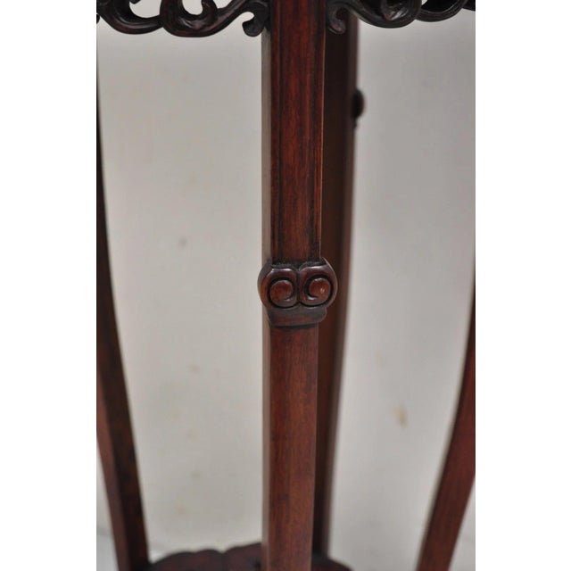 Mid 20th Century Vintage Chinoiserie Chinese Carved Hardwood Marble Top Pedestal Plant Stand For Sale - Image 5 of 12