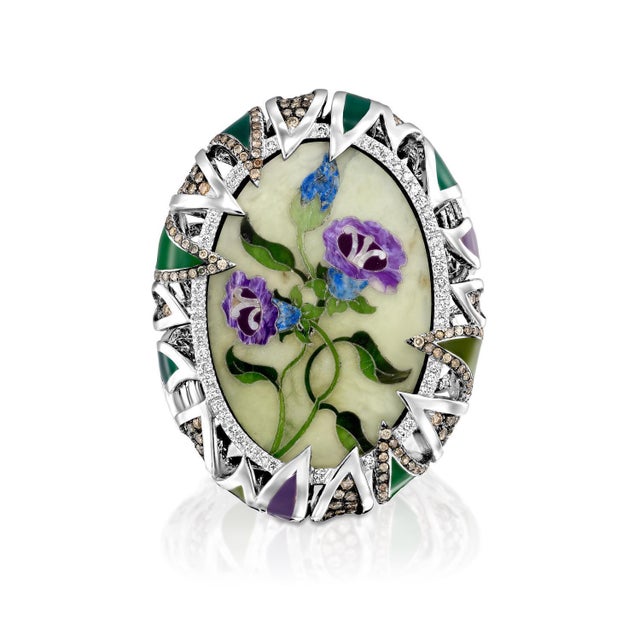 Early 21st Century Bochic Exquisite and Bold Mosaic Flower Ring, Size 6.5 For Sale - Image 5 of 18