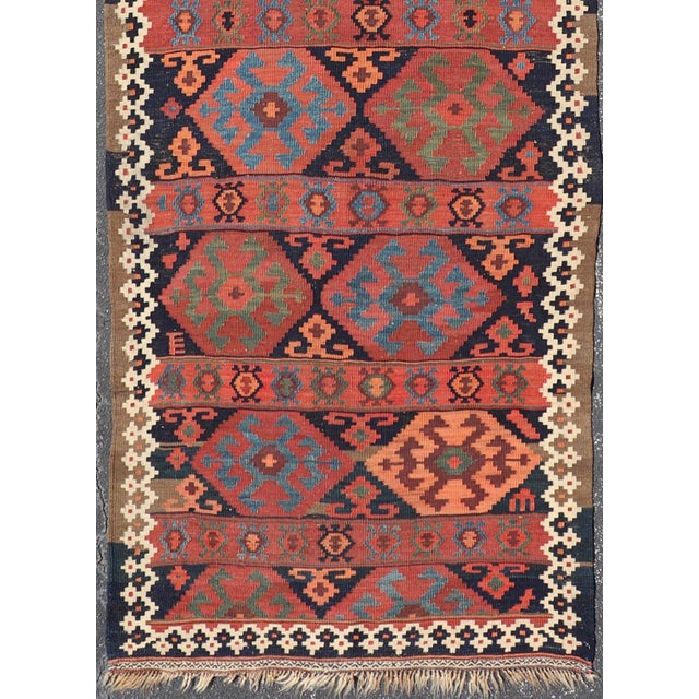Antique Shahsevan Kilim Gallery Runner With Bold Colorful Geometric Tribal Motifs 4'3 X 14'5 For Sale - Image 4 of 13