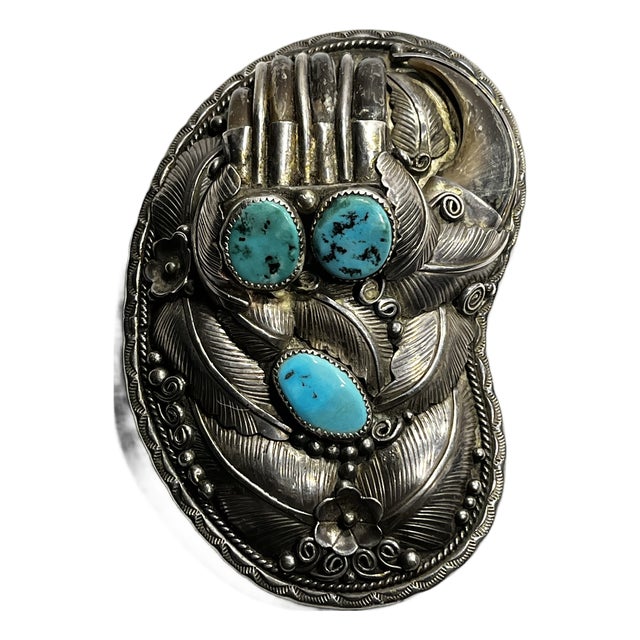 Vintage Native American, Claw Turquoise and Sterling Silver Belt Buckle For Sale