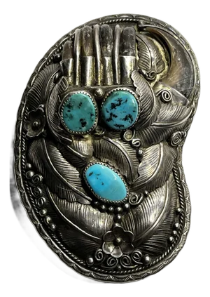 Vintage Native American, Claw Turquoise and Sterling Silver Belt Buckle