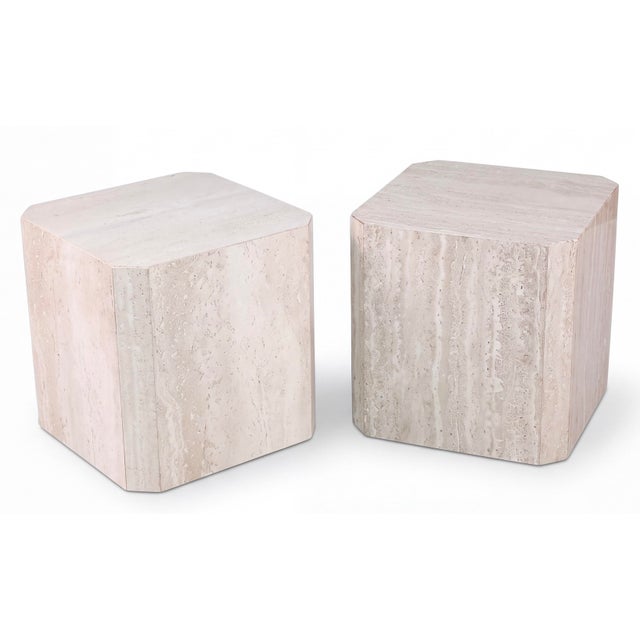 Late 20th Century Large Scale Organic Modern Travertine Stone Cube Side Tables or Pedestals - Pair For Sale - Image 5 of 6