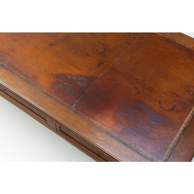 Brown Antique Writing Table with Leather Top, 1900 For Sale - Image 8 of 12