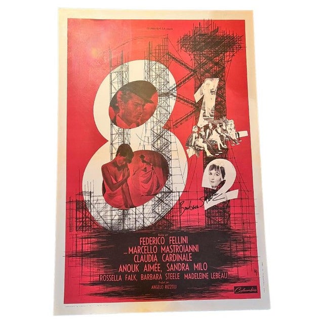 Federico Fellini 8 1/2 movie poster signed by one of the stars and cast, Barbara Steele. The poster, is a print of one of...