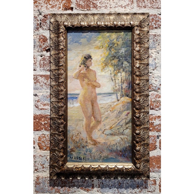 Niels Peter Nielsen- Nude Female Bather at the beach-1930s Oil Painting American expressionist - Oil painting on canvas -...