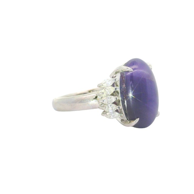 12.13 Carat Purple Star Sapphire Diamond Platinum Ring, Size 8.75 For Sale - Image 9 of 9