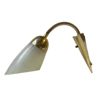 Scandinavian Modern Brass and Striped Glass Wall Sconce, 1950s For Sale