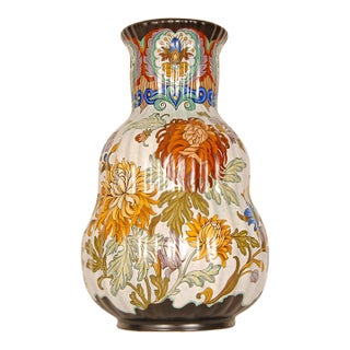 Art Deco Vase Ceramic Gouda Pottery Delft Tall Gourd Vase Floor Vase Design Hand Painted For Sale