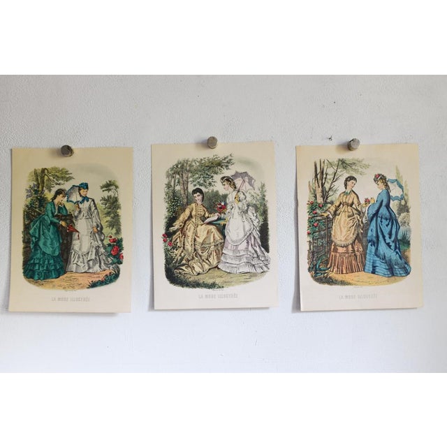 Lot of 5 Antique French Fashion Plates L La Mode Illustrée 1870s L Signed Anaïs Toudouze, Hand Colored Bustle Dresses, 9x12" Each For Sale In Washington DC - Image 6 of 17