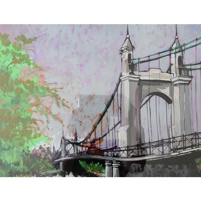 Slate Gray "Cezanne's Hammersmith Bridge" Artist's Proof Serigraph by Nevada Artist Richard Allen Wells 27.25"x22" Framed For Sale - Image 8 of 11