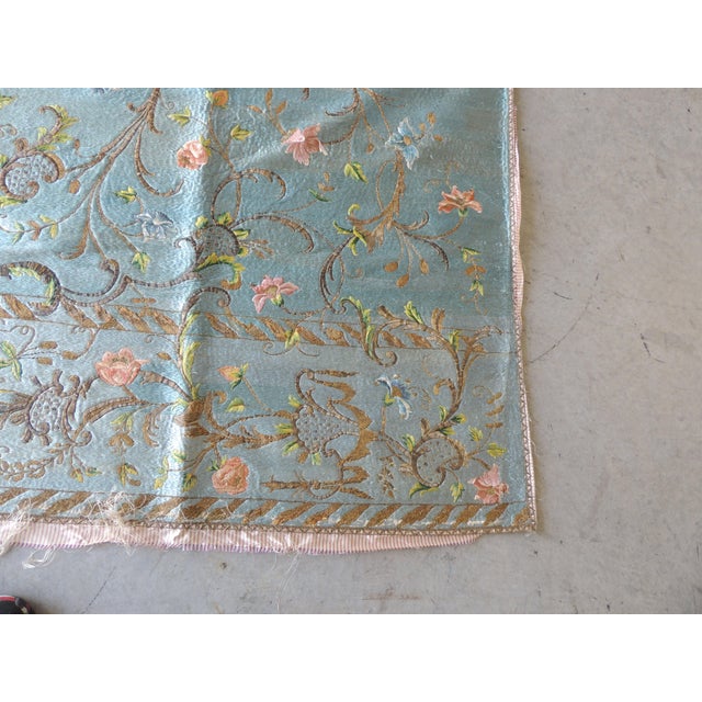 Textile 19th C. Large Silk French Blue & Yellow Embroidery Textile Panel For Sale - Image 7 of 12
