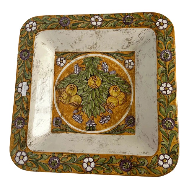1990s Italian Hand-Painted Square Ceramic Wall Plate Artistry For Sale