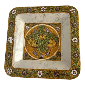 1990s Italian Hand-Painted Square Ceramic Wall Plate Artistry