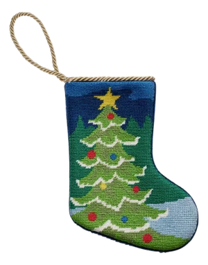 Christmas Tree Embroidered Needlepoint Mini Stocking