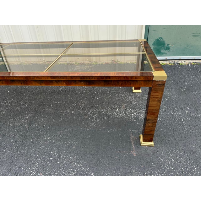 1970s Faux Tortoiseshell Smoked Glass and Brass Coffee Table For Sale - Image 9 of 12