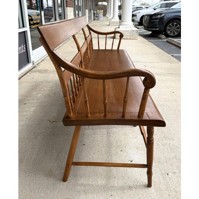 Antique Spindle-Back Bench With Cushion For Sale - Image 10 of 12