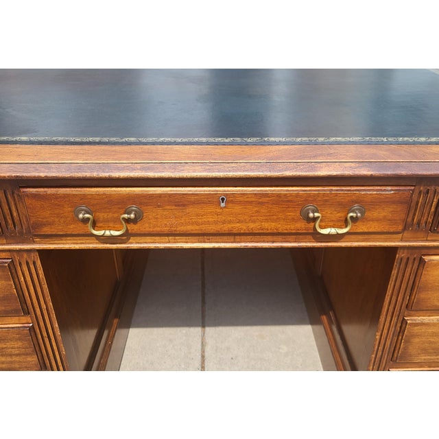Vintage American Regency Style Tooled Leather Top Writing Executive Desk For Sale - Image 12 of 15