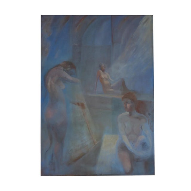 Blue Figurative Composition, Large Original Acrylic on Canvas, 1993 For Sale - Image 8 of 8