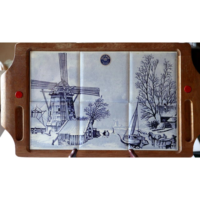 Hand Painted Vintage 1960s Delft Blue and White Tile Cheese Board For Sale - Image 12 of 12