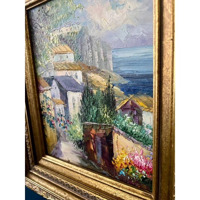 Mid- Century Framed Vintage Mediterranean Coastal Village Oil Painting For Sale - Image 14 of 18