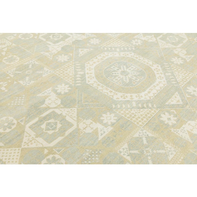10x14 Modern Khotan Style Geometric Area Rug in Soft Sage & Ivory Wool For Sale - Image 9 of 10