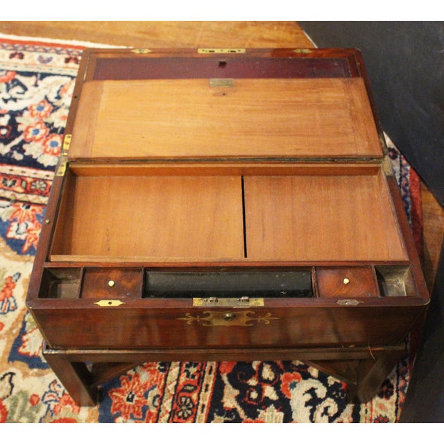 Early-Mid 19th Century English Large Campaign Lap Desk on Side Table Stand For Sale - Image 11 of 12