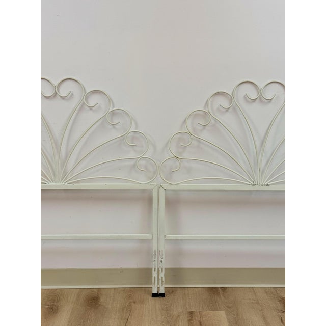 Farmhouse Pair of White Wrought Iron Twin Headboards French Country Farmhouse Whimsical For Sale - Image 3 of 13