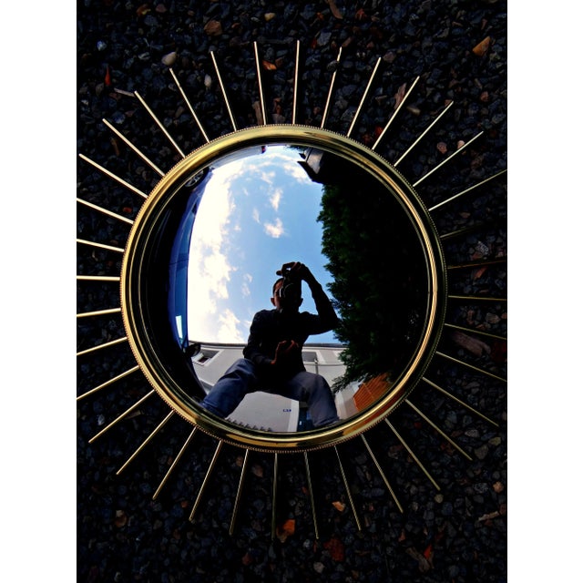 Mid-Century Modern Witch Eye Sunburst Mirror in Gold Brass, 1960s For Sale - Image 4 of 10