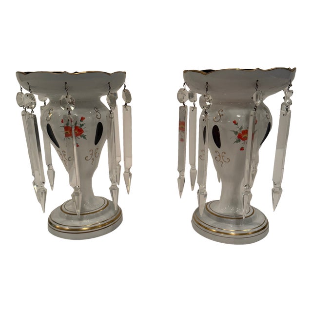 Czech Bohemian Glass Lustres With Floral Decoration -a Pair For Sale