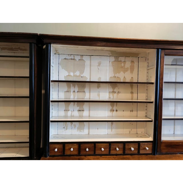 Large Wood Pharmacy Display Cupboard with Drawers, Early 1900s, Set of 4 For Sale - Image 4 of 18