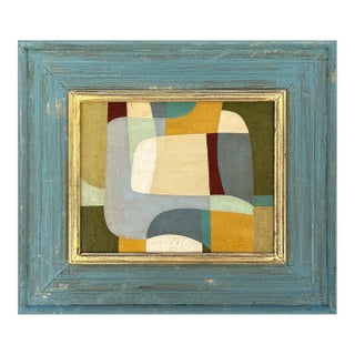 Contemporary Colorblock Oil Painting in Vintage Painted Frame For Sale