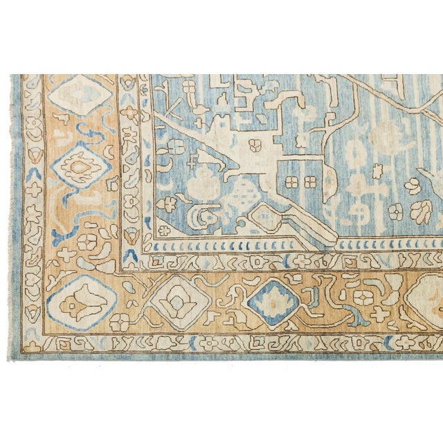 Contemporary Geometric Turkish-Inspired Wool Rug in Soft Blue and Beige 12x12 For Sale - Image 9 of 11