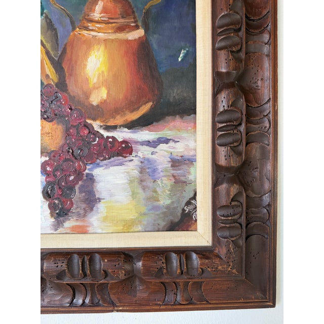 1960's Mid-Century Wine & Fruits Oil Painting on Masonite Board – Framed For Sale - Image 10 of 15