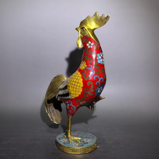 Metal Late 19th Century Cloisonné Enamel Rooster Statue, Gilt Bronze Figure, 1.11kg For Sale - Image 7 of 9