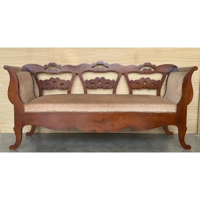 20th Century Catalan Bench in Walnut with Upholstered Seat and Arms For Sale - Image 18 of 18