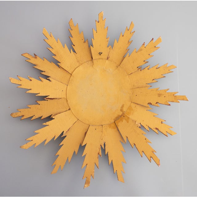 Wood Mid Century French Giltwood Sunburst Convex Mirror For Sale - Image 7 of 8