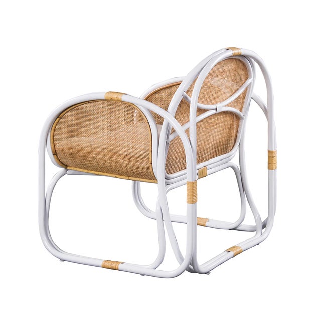 Matthew Izzo Home Latitude Mid-Century Modern White Bamboo Caned Lounge Chair For Sale In New York - Image 6 of 6