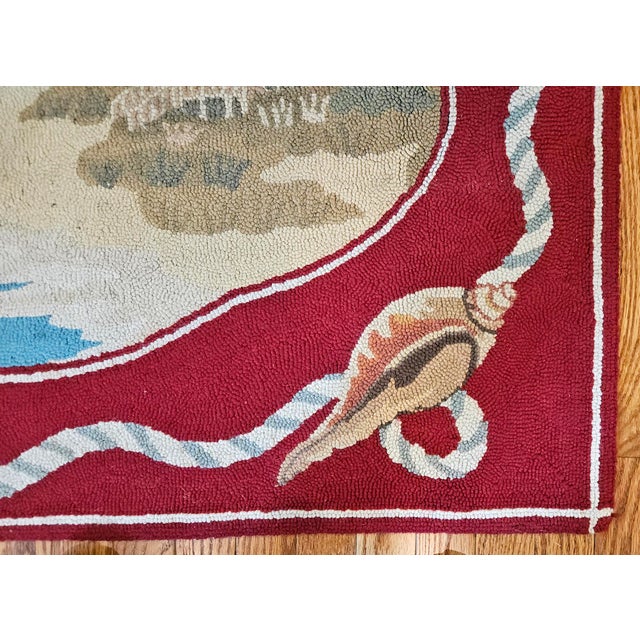 Claire Murray Design Hand-Hooked Wool Rug, Coastal Scene With Sailboats and Seashells For Sale - Image 9 of 15