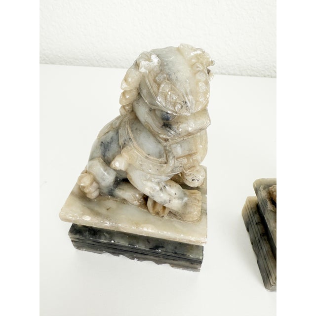 Gray Vintage Carved Soapstone Chinese Foo Dogs- a Pair For Sale - Image 8 of 12
