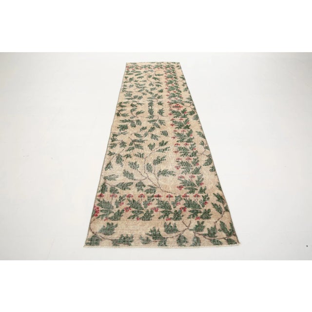 Green and Beige Runner Rug For Sale - Image 3 of 14