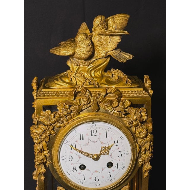 French 19thC French Louis XVI Gilt Bronze Marble Clock Set 3pc For Sale - Image 3 of 17
