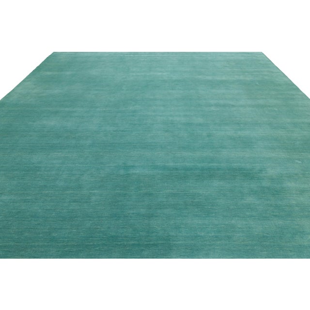 Teal Apadana's Modern Gabbeh Hand-Loom Wool Area Rug in Deep Teal For Sale - Image 8 of 10