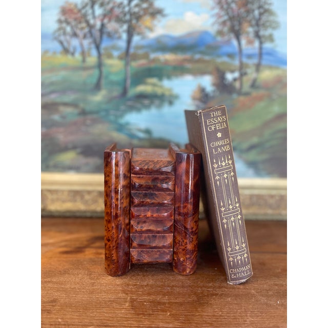 Traditional Antique Likely Burl Wood Bookend With Carved Detailing and Hidden Compartment. For Sale - Image 3 of 11