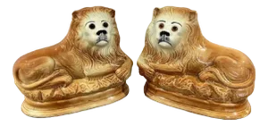 Antique Victorian Staffordshire Lions, 1880, Set of 2, Set of 2