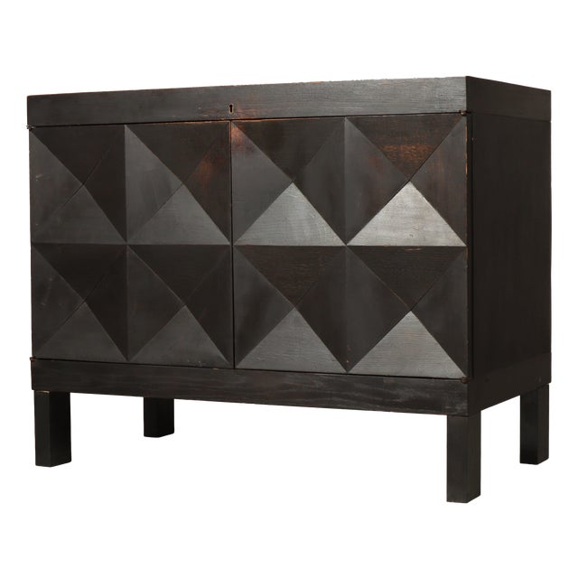 Brutalist Bar Cabinet in Ebonized Oak by Jean Batenburg for MI, Belgium, 1960s For Sale