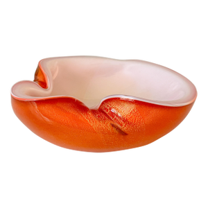 Mid Century Barbini Murano Orange and White Gold Flecks Italian Art Glass Bowl