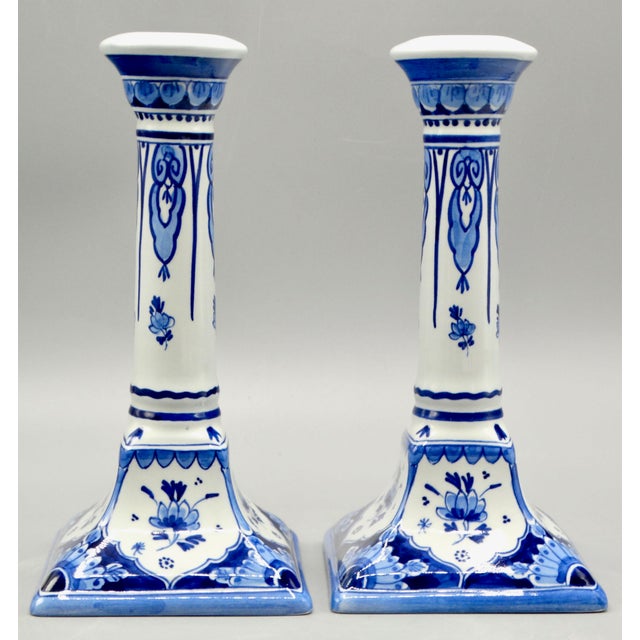 Dutch Delft Chinoiserie Candle Holders, a Pair For Sale - Image 6 of 8