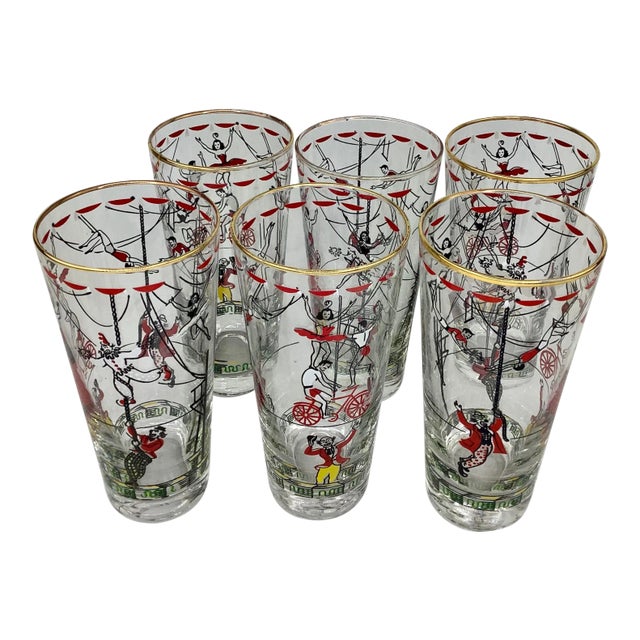 Vintage Libbey Glass Co. Circus Highball Glasses - Set of 6 For Sale