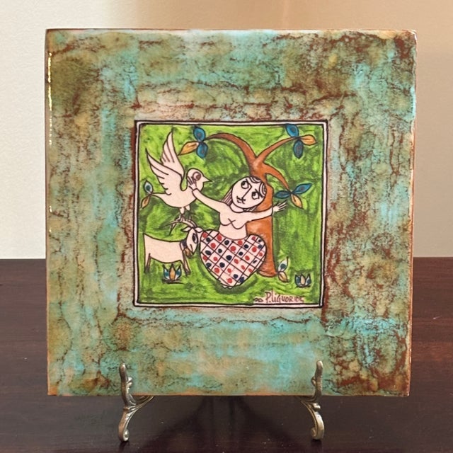 Vintage Hand Painted Greek Ceramic Tile Wall Plaque, Signed & Dated For Sale - Image 17 of 18
